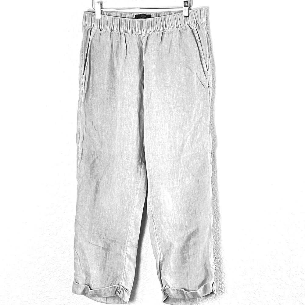 Tahari | Linen crop beachy pants elastic waist cuffed hem size medium